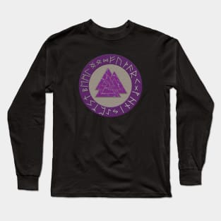 Vikings Distressed Valknut and Runes Purple and Silver Long Sleeve T-Shirt